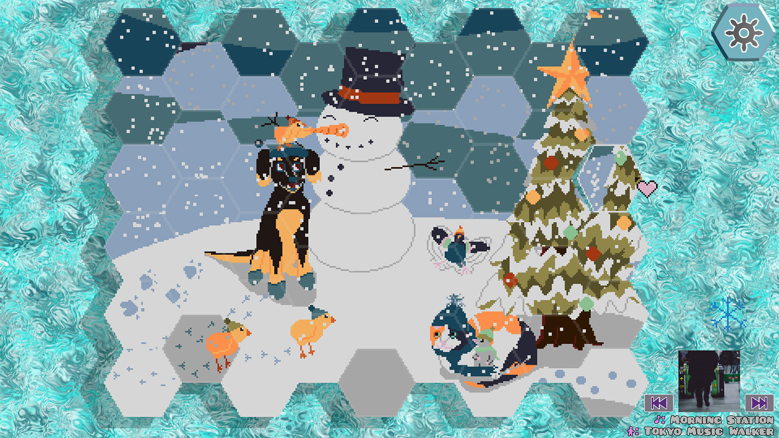 A screenshot of 6-Sided Stories, showing one of the animal-themed Winter puzzles in the game.