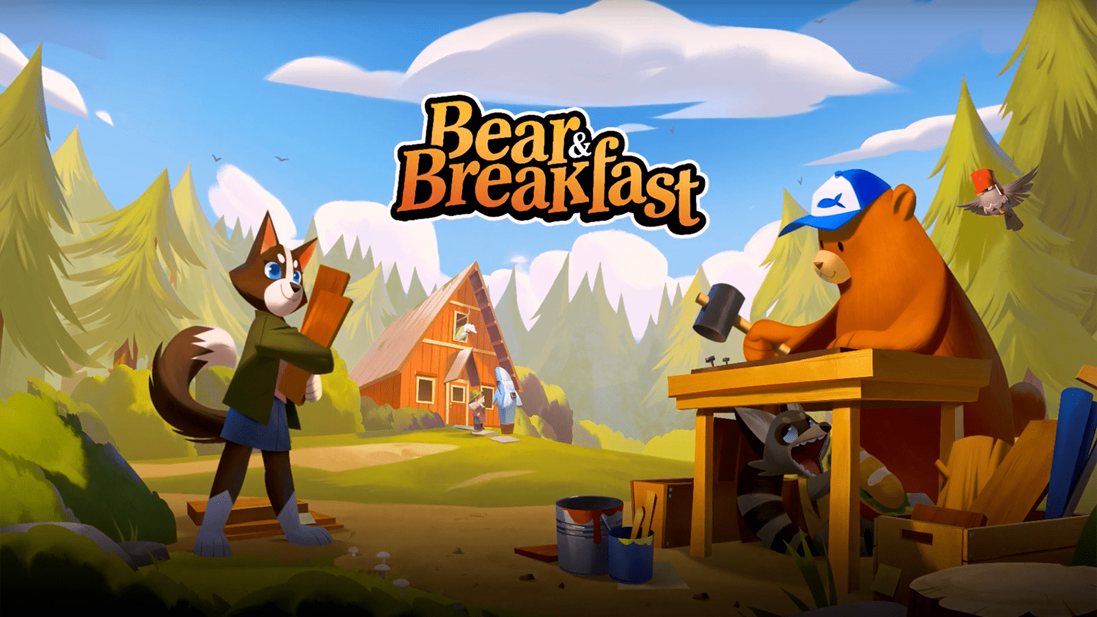 The official artwork for Bear And Breakfast, featuring Hank and his friends.