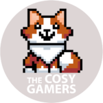 The Cosy Gamers logo featuring the red and white Maine Coon cat.