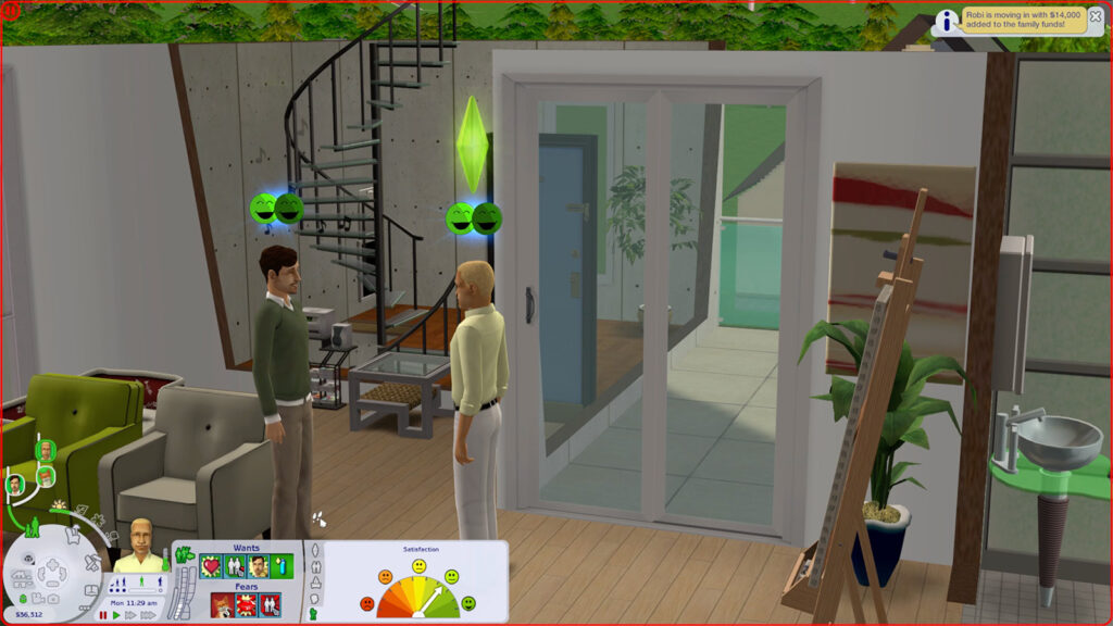 A playable Sim and their roommate who just moved in but is not recognised as a fully fledged member of the household.