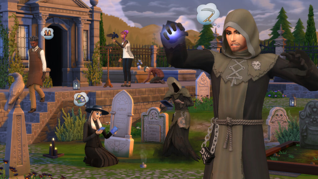 A screenshot of The Sims 4 Life And Death, showing the new Grim Reaper Profession.