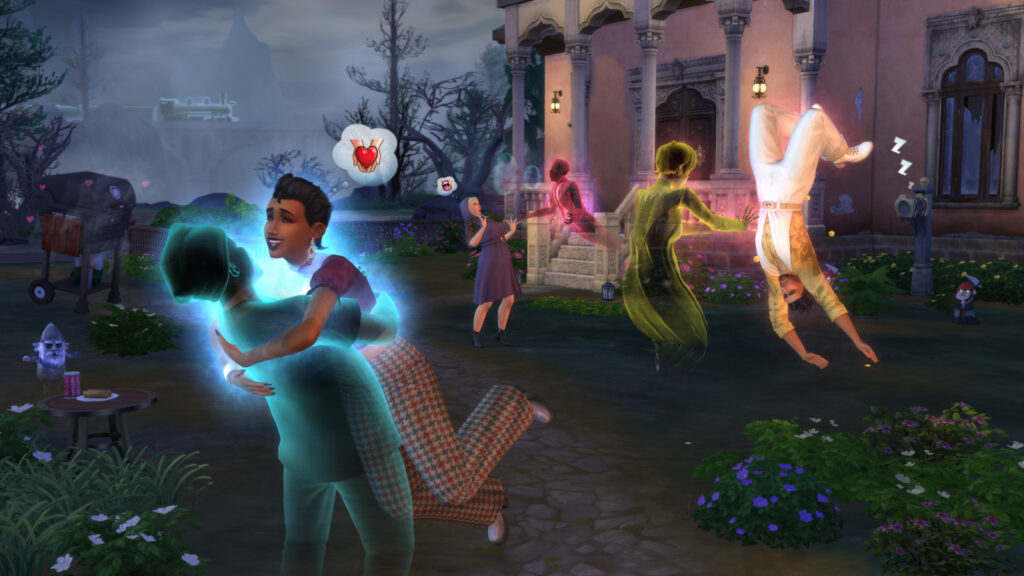 A screenshot of The Sims 4 Life And Death, showing playable ghosts.