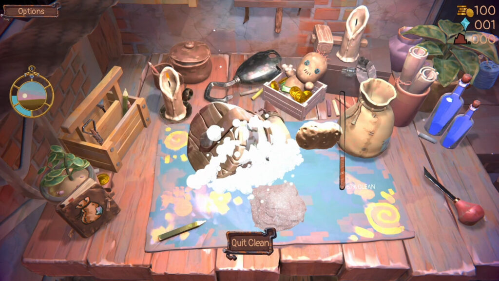 A screenshot of Trash Goblin showing the goblin repairing and upcycling an item.