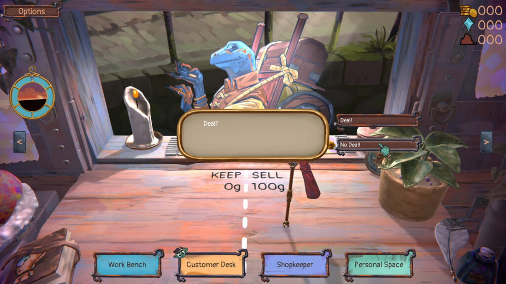 A screenshot of Trash Goblin showing the goblin selling an item to a customer.