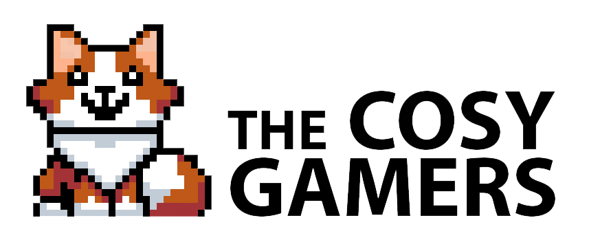 The cosy gamers logo featuring a red and white fluffy Maine Coon cat