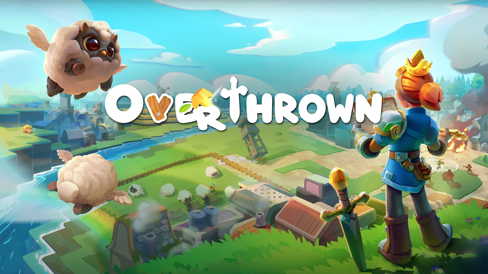 The official artwork for Overthrown, showing the player character exploring a vast world.