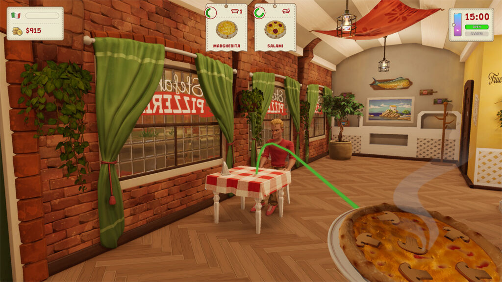 A screenshot from Pizza Slice showing you delivering pizza to customers.