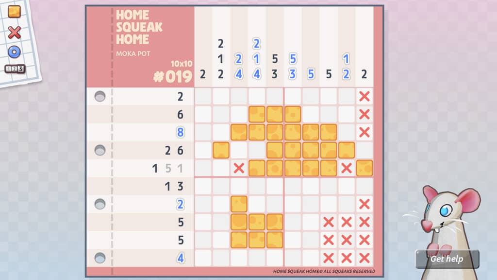 An official screenshot of Squeakross: Home Sweet Home, showing a nonogram puzzle.