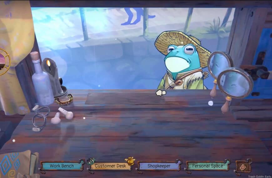 A screenshot showing new character Raniel from cosy shopkeeping game Trash Goblin.