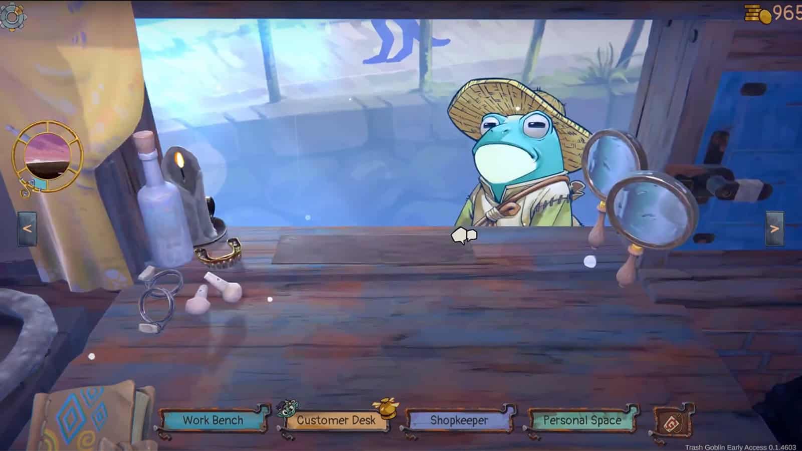 A screenshot showing new character Raniel from cosy shopkeeping game Trash Goblin.