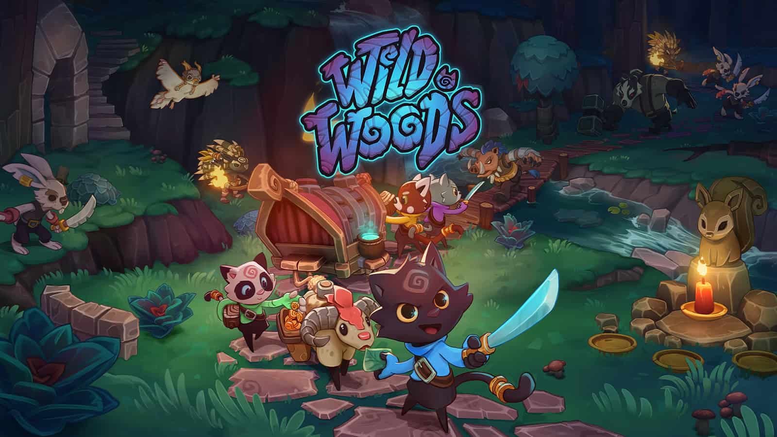 The official artwork for multiplayer cat adventure game Wild Woods.