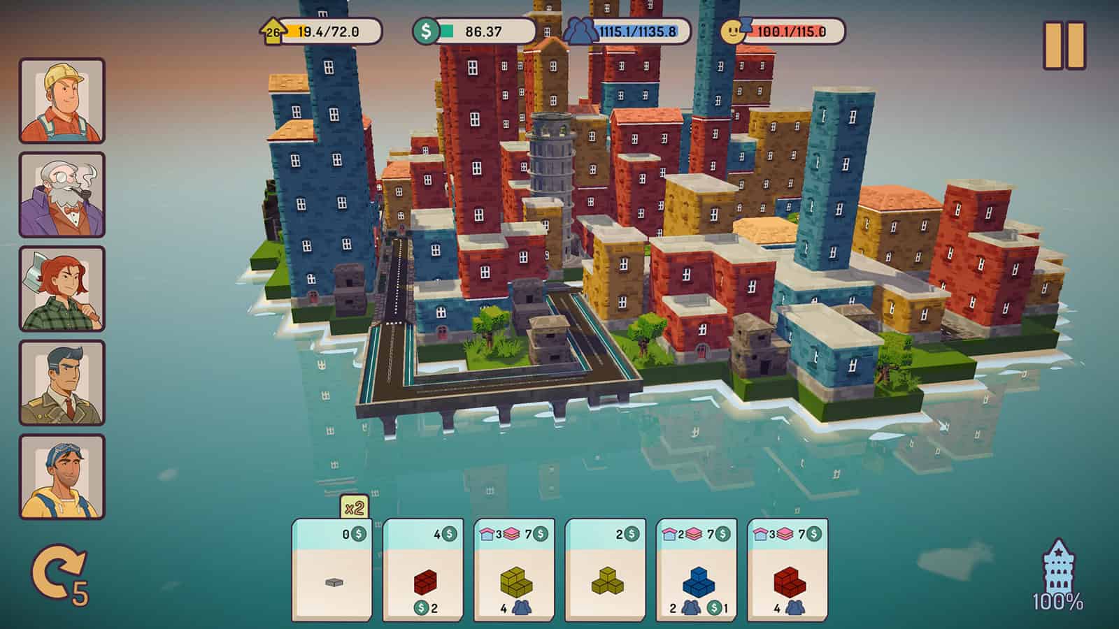 An official screenshot of Mini City: Mayhem, showing the puzzle pieces used to build a city.