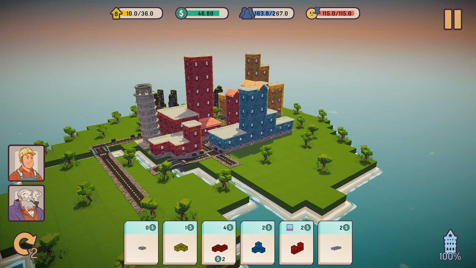 An official screenshot of Mini City: Mayhem, showing a city in progress.