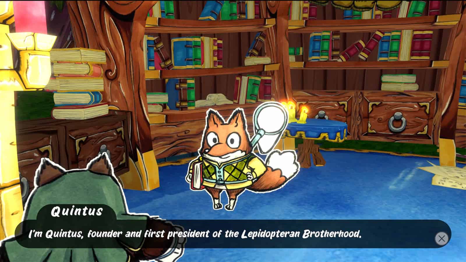 A screenshot of Ruffy and the Riverside showing Quintus, the butterfly collector. 