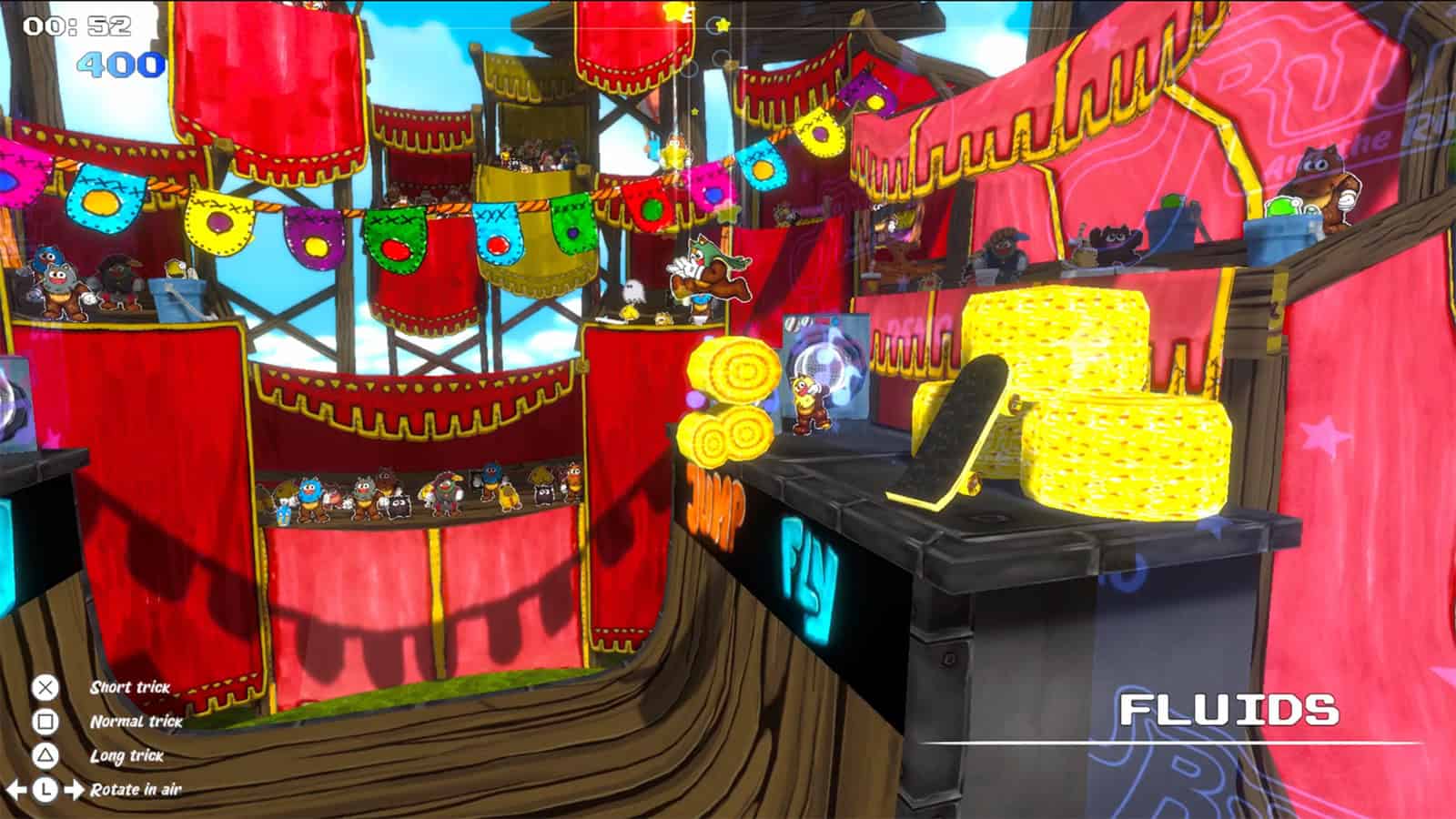 A screenshot of Ruffy and the Riverside showing the hay bale mini-game. 